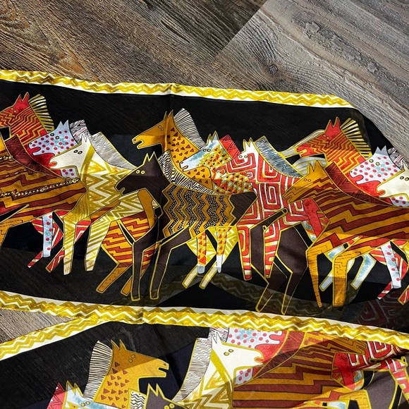 Laurel Burch Silk Scarf Native Horses With Sequins Black 53”x10” - Picture 3 of 11
